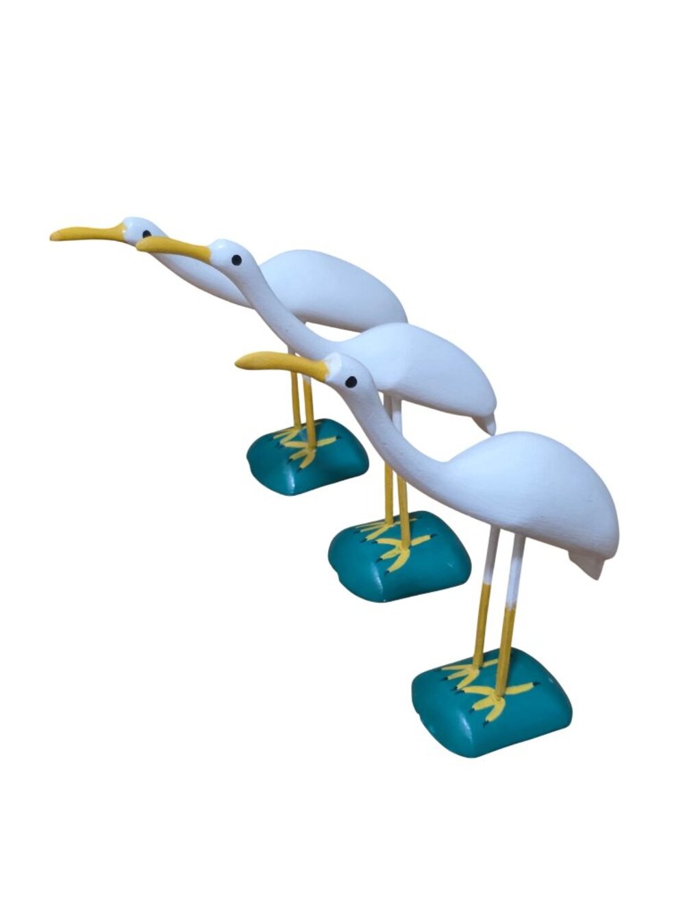 Hand Curved Wooden Egret Bird Family Figurine
